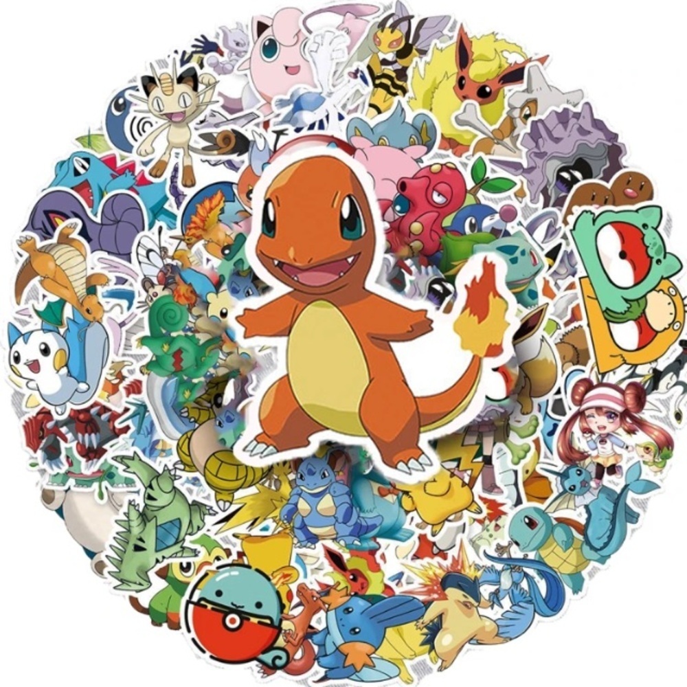 100 multicolored Pokémon vinyl stickers decor laptop phone cup luggage books mug